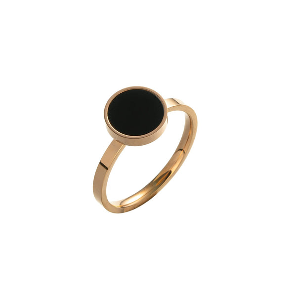 Women's Light Luxury Simple Round Black Shellfish Titanium Steel Ring With Letters Numbers Text Pattern And Electroplating Process