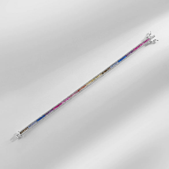 Women's Light Luxury Single Row Colorful Zirconium Bracelet S925 Silver Geometric Style Diamond Design