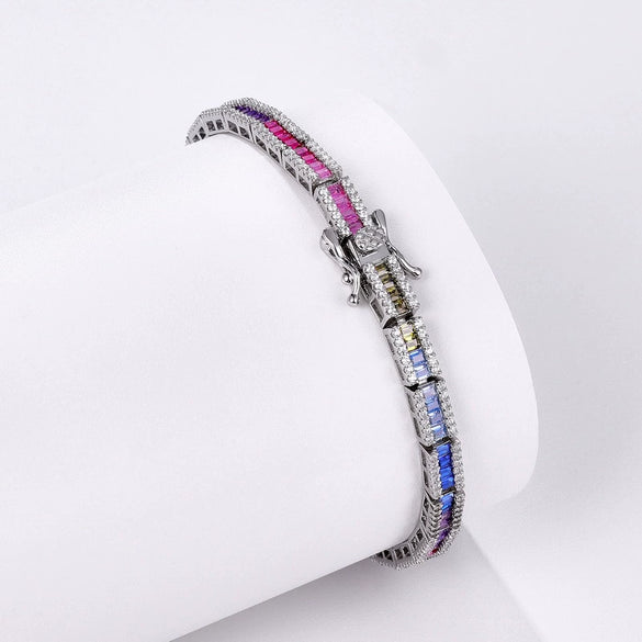 Women's Light Luxury Single Row Colorful Zirconium Bracelet S925 Silver Geometric Style Diamond Design