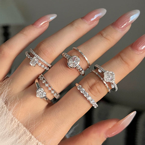 Women's Light Luxury Smart Rotating S925 Sterling Silver Ring Geometric Oval Heartshaped With Zircon Electroplated