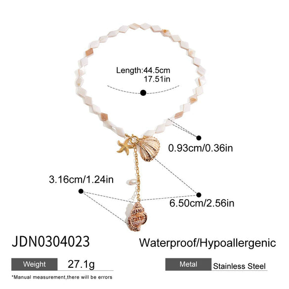 Women's Light Luxury Stainless Steel And Titanium Steel Geometric Pattern Electroplated Conch Freshwater Pearl Necklace