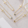 Women's Light Luxury Stainless Steel Cross And Birthstone Necklace With Geometric U Shaped Pendant And O Shaped Chain Electroplated Jewelry