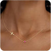 Women's Light Luxury Stainless Steel Cross And Birthstone Necklace With Geometric U Shaped Pendant And O Shaped Chain Electroplated Jewelry