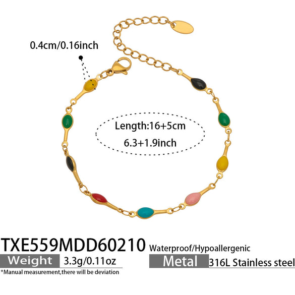 Women's Light Luxury Stainless Steel Electroplated Dopamine Colorblocking Clavicle Necklace And Bracelet Set