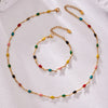 Women's Light Luxury Stainless Steel Electroplated Dopamine Colorblocking Clavicle Necklace And Bracelet Set