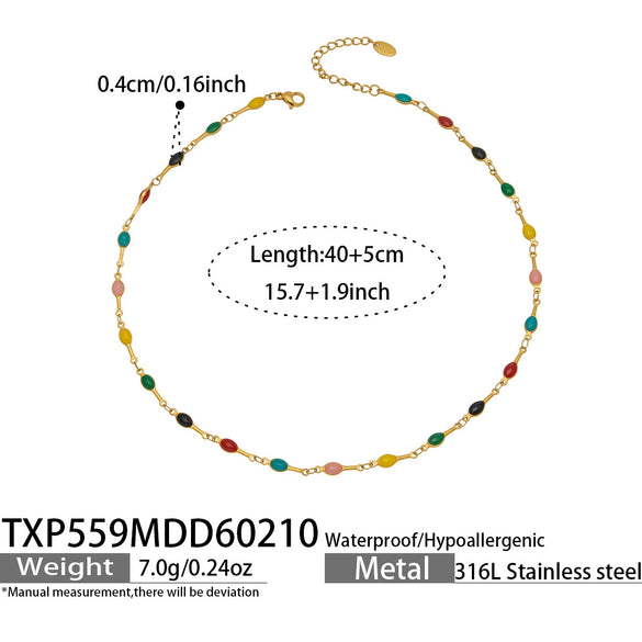 Women's Light Luxury Stainless Steel Electroplated Dopamine Colorblocking Clavicle Necklace And Bracelet Set