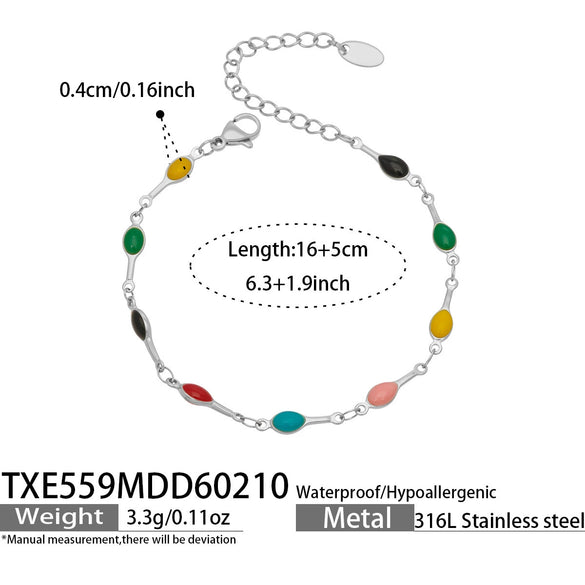 Women's Light Luxury Stainless Steel Electroplated Dopamine Colorblocking Clavicle Necklace And Bracelet Set