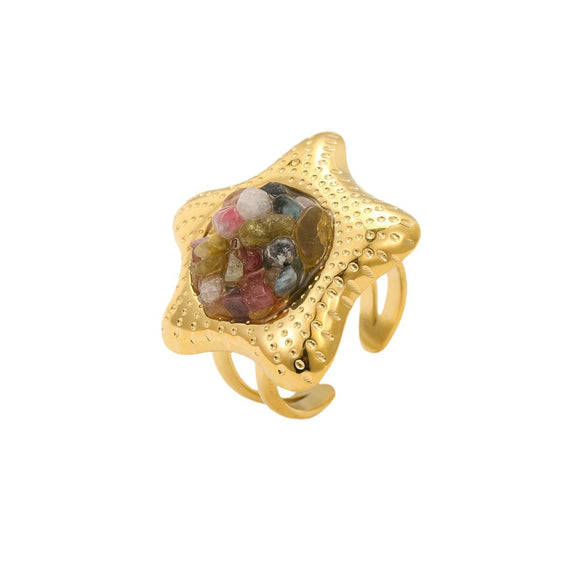 Women's Light Luxury Stainless Steel Fivepointed Star Ring With Natural Stone And Electroplating Treatment