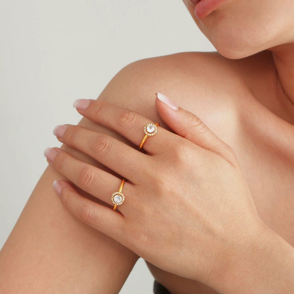 Women's Light Luxury 316L Stainless Steel Geometric Side Opening Electroplated Zircon Flash Finger Ring Jewelry Accessories