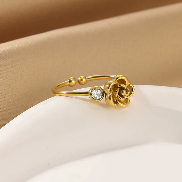 Women's Light Luxury Stainless Steel Imitation Pearl Geometric Ring Set With Diamonds