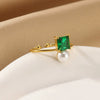 Women's Light Luxury Stainless Steel Imitation Pearl Geometric Ring Set With Diamonds