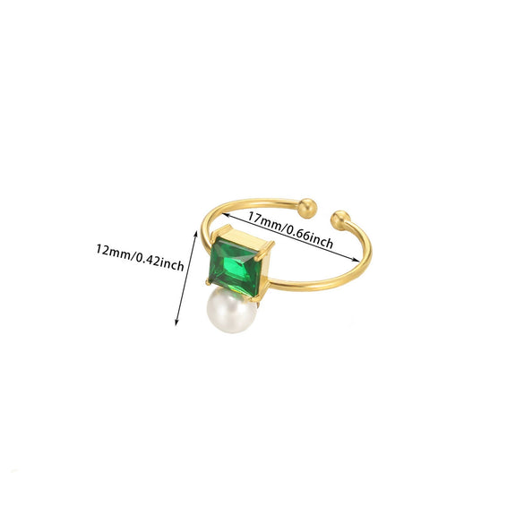 Women's Light Luxury Stainless Steel Imitation Pearl Geometric Ring Set With Diamonds