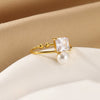 Women's Light Luxury Stainless Steel Imitation Pearl Geometric Ring Set With Diamonds