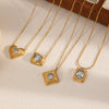 Women's Light Luxury Stainless Steel Pendant Necklace With Heartshaped And Geometric Pattern And Snake Bone Chain Diamond Design