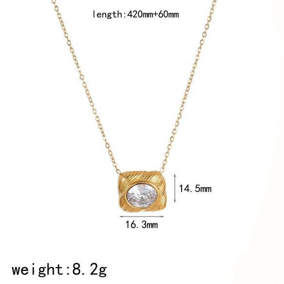 Women's Light Luxury Stainless Steel Pendant Necklace With Heartshaped And Geometric Pattern And Snake Bone Chain Diamond Design