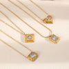Women's Light Luxury Stainless Steel Pendant Necklace With Heartshaped And Geometric Pattern And Snake Bone Chain Diamond Design