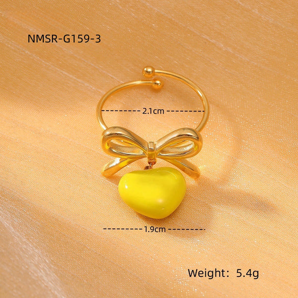 Women's Light Luxury Stainless Steel Ring With Bow Tie And Heart Shape Pattern Electroplated