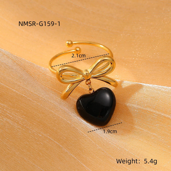 Women's Light Luxury Stainless Steel Ring With Bow Tie And Heart Shape Pattern Electroplated