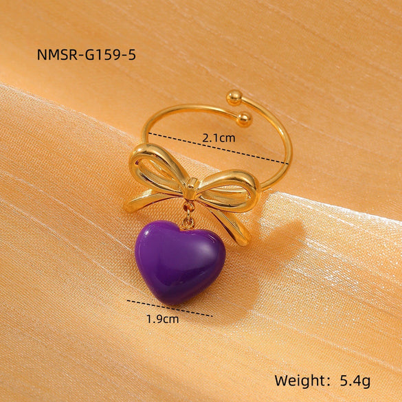 Women's Light Luxury Stainless Steel Ring With Bow Tie And Heart Shape Pattern Electroplated