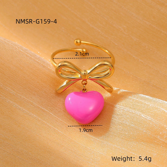Women's Light Luxury Stainless Steel Ring With Bow Tie And Heart Shape Pattern Electroplated