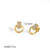 Women's Light Luxury Stainless Steel Stud Earrings With Diamond Set Heart And Geometric Drop Designs In 18K Gold Vacuum Electroplated Finish