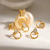 Women's Light Luxury Stainless Steel Stud Earrings With Diamond Set Heart And Geometric Drop Designs In 18K Gold Vacuum Electroplated Finish