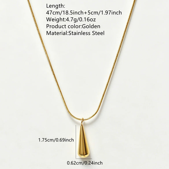 Women's Light Luxury Stainless Steel Water Drop Pendant Necklace And Earrings Set With Snake Bone Chain Electroplated Finish