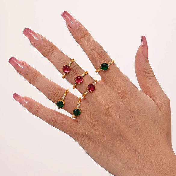 Women's Light Luxury 316L Stainless Steel Zircon Geometric Claw Side Opening Adjusting Ring Pvd Plated Gold