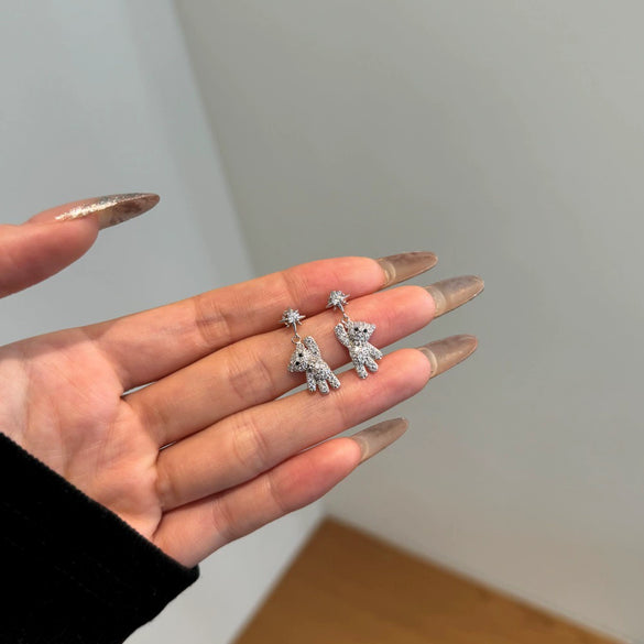 Women's Light Luxury 925 Sterling Silver Animal Bear Pierced Earrings With Electroplating