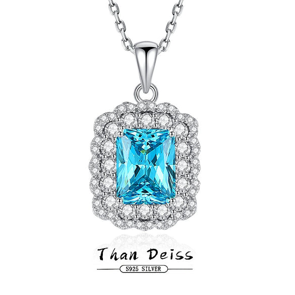 Women's Light Luxury 925 Sterling Silver Aquamarine Geometric Pattern Diamond Cultivation Cross Chain Necklace
