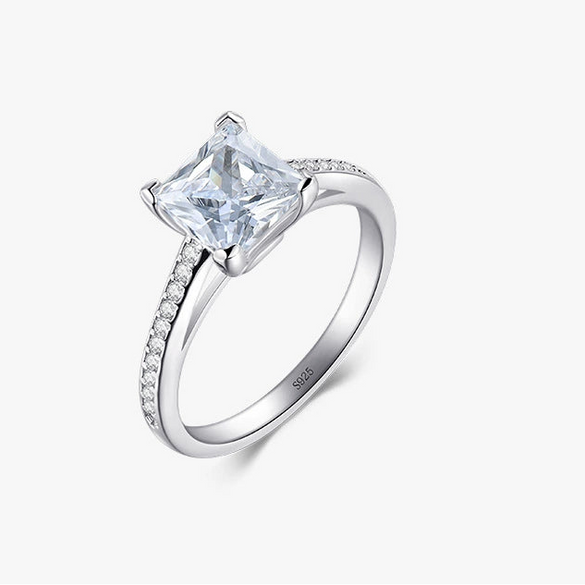 Women's Light Luxury 925 Sterling Silver Geometric Ring Set With Diamonds And Electroplated White Golden Seiko Design