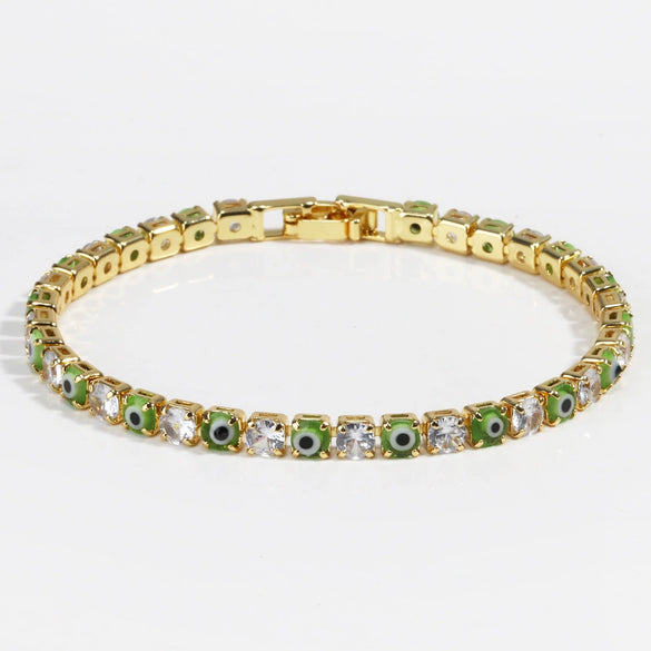 Women's Light Luxury Style Copper Bracelet With Colorful Devil's Eye And Zirconia