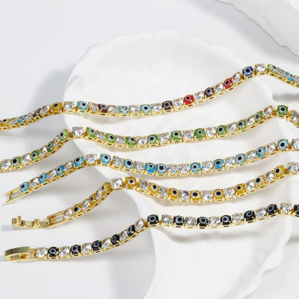 Women's Light Luxury Style Copper Bracelet With Colorful Devil's Eye And Zirconia