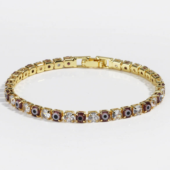 Women's Light Luxury Style Copper Bracelet With Colorful Devil's Eye And Zirconia