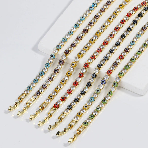 Women's Light Luxury Style Copper Bracelet With Colorful Devil's Eye And Zirconia