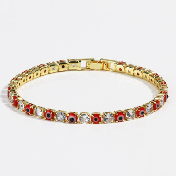 Women's Light Luxury Style Copper Bracelet With Colorful Devil's Eye And Zirconia