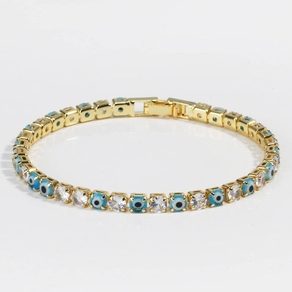 Women's Light Luxury Style Copper Bracelet With Colorful Devil's Eye And Zirconia
