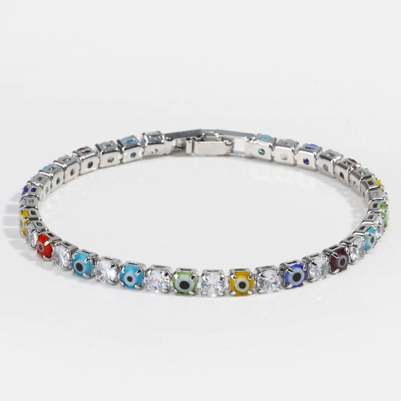 Women's Light Luxury Style Copper Bracelet With Colorful Devil's Eye And Zirconia