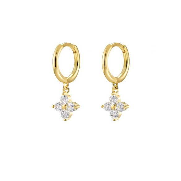 Women's Light Luxury Style Copper Plated With Real Gold Geometric And Flower Pattern Zirconia Earrings