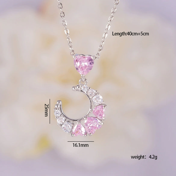 Women's Light Luxury Style Heart Shape Copper Necklace With Mixed Gemstone Setting And Electroplating O Chain