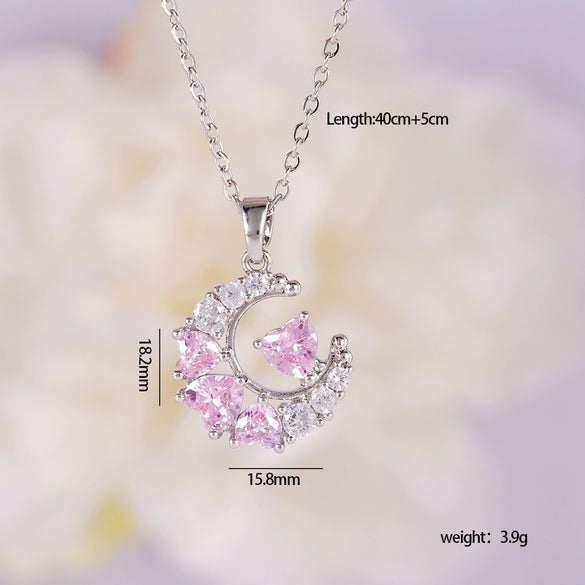 Women's Light Luxury Style Heart Shape Copper Necklace With Mixed Gemstone Setting And Electroplating O Chain
