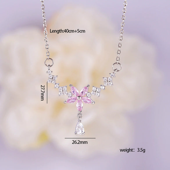 Women's Light Luxury Style Heart Shape Copper Necklace With Mixed Gemstone Setting And Electroplating O Chain