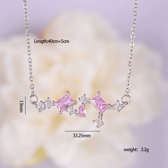 Women's Light Luxury Style Heart Shape Copper Necklace With Mixed Gemstone Setting And Electroplating O Chain