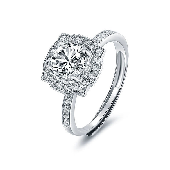 Women's Light Luxury Style Moissanite Ring S925 Sterling Silver Geometric Micropaved
