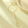 Women's Light Luxury Style Stainless Steel And 18K Gold Hand Jewelry With Pearl Bracelet And Finger Chain Integrated
