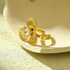 Women's Light Luxury Threedimensional Flower Design Diamondencrusted Stainless Steel Open Ring With Electroplating