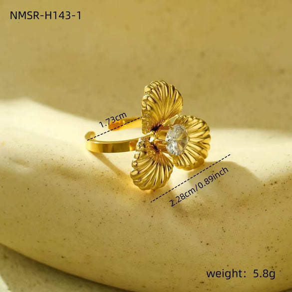 Women's Light Luxury Threedimensional Flower Design Diamondencrusted Stainless Steel Open Ring With Electroplating