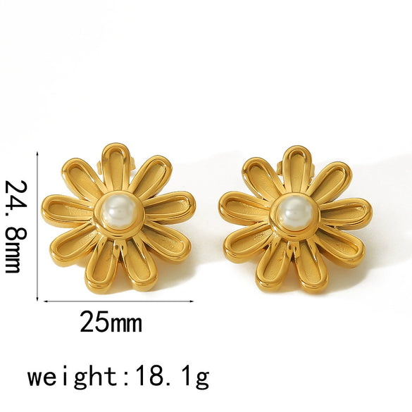 Women's Light Luxury Titanium Steel Flower Pearl Earrings