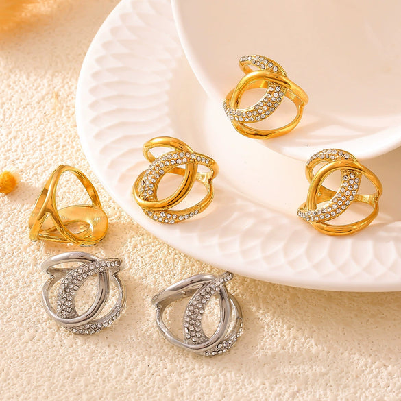 Women's Light Luxury 316L Stainless Steel Geometric Ring Electroplated With Real Gold