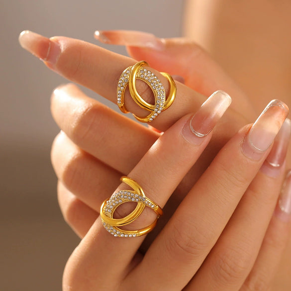 Women's Light Luxury 316L Stainless Steel Geometric Ring Electroplated With Real Gold